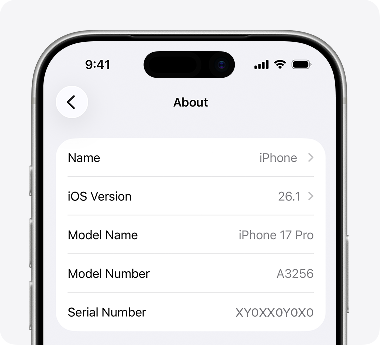 About screen in iPhone Settings