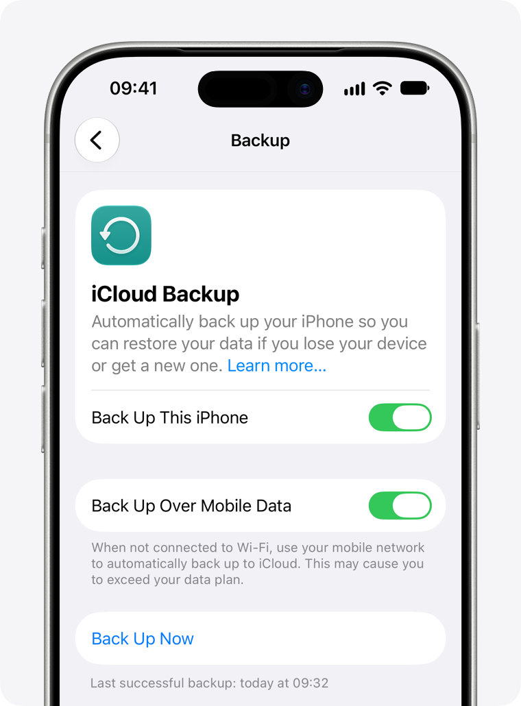 iCloud Backup setting with Back Up This iPhone turned on