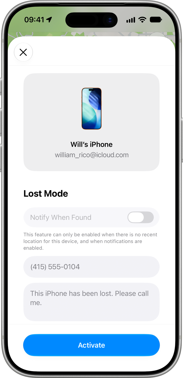 Lost Mode screen in Find My on iPhone